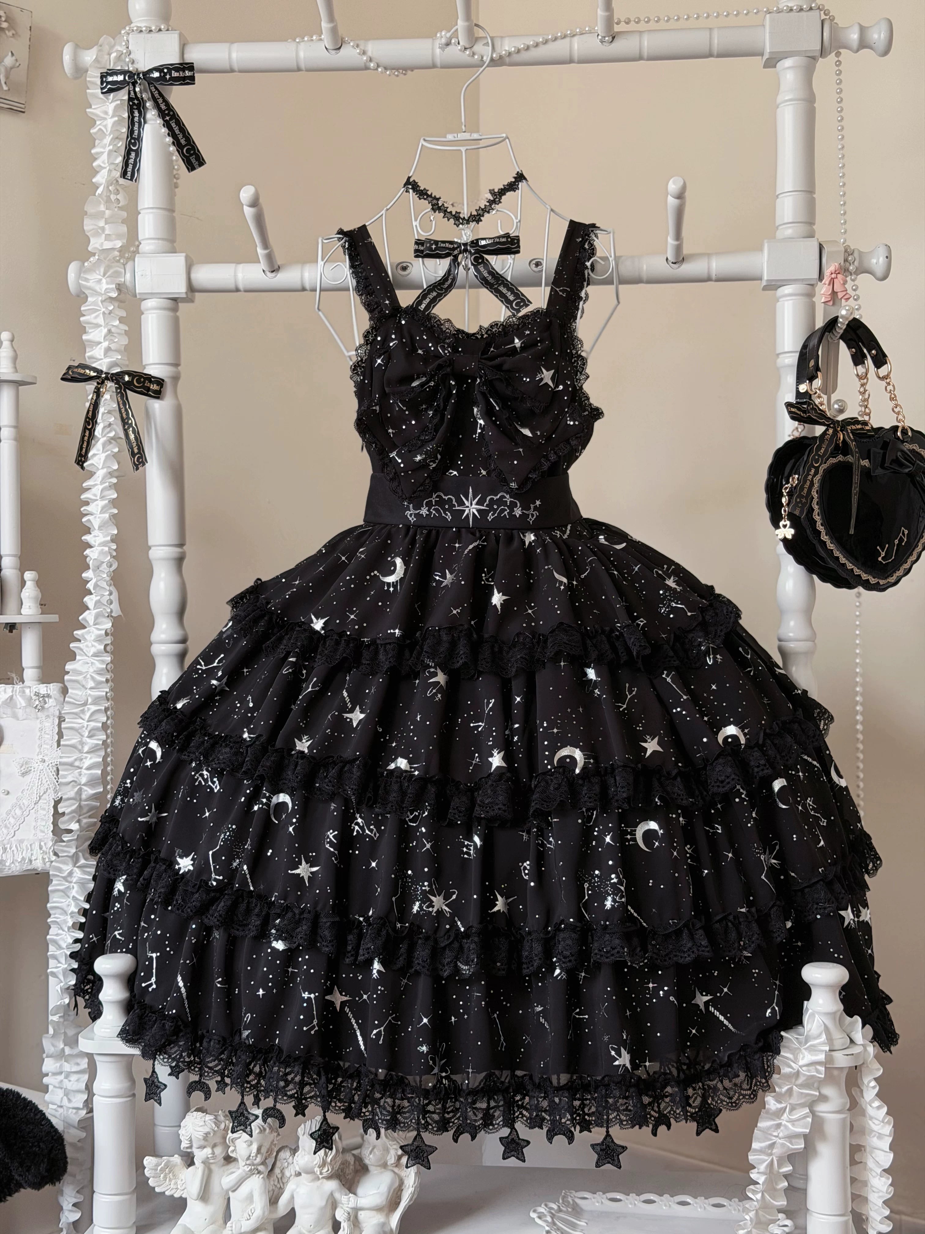Twin Stars - Classic Lolita Chiffon JSK Dress, Star & Moon Stamping (L M S) 45764:861306