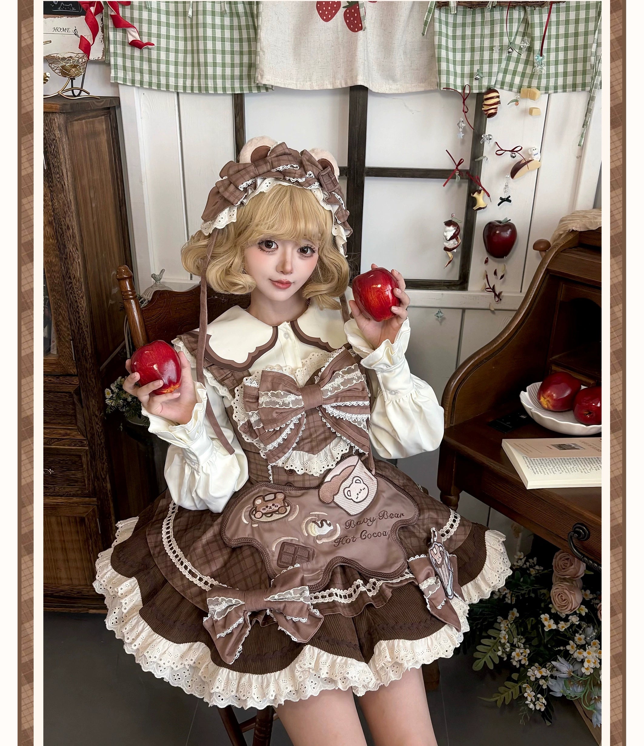 Seal Frosting House - Hot Cocoa Bear - Kawaii Lolita JSK Dress, Blouse & Cape 44181:797608