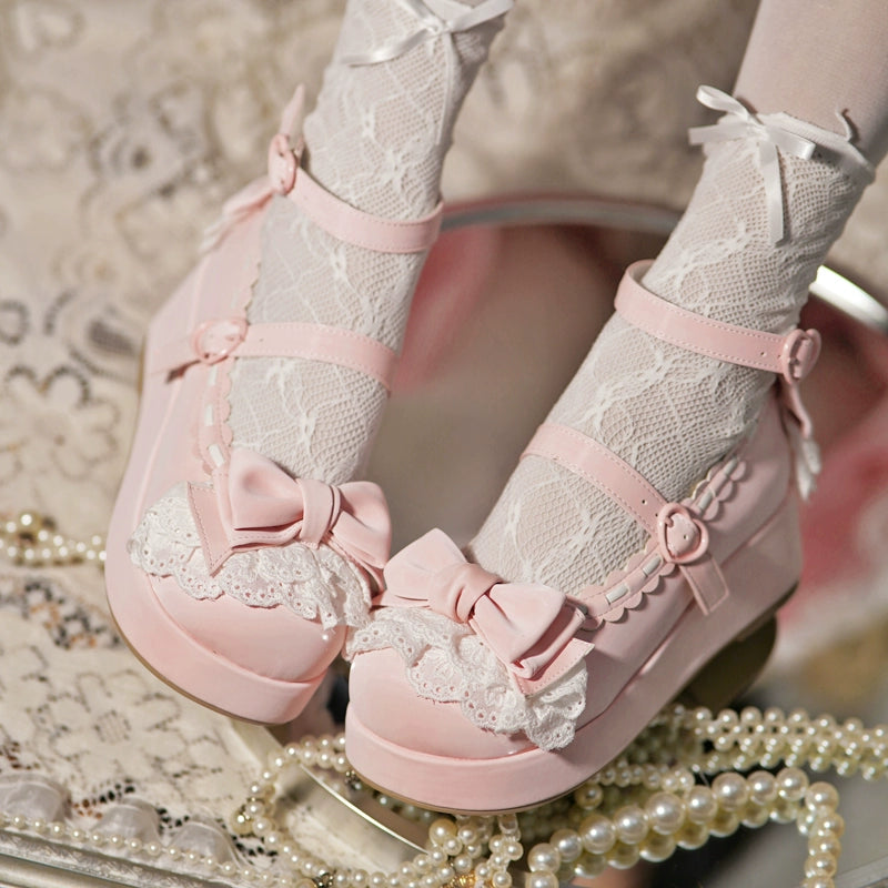 Jiujiu Lolita - Milky Puff - Sweet Lolita Heels Shoes, Round Toe With Petite Wedge (Pink / 34 35 36 37 38 39 40 41) 43858:787857