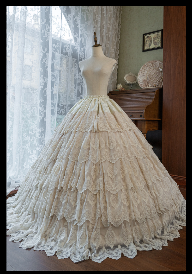 Guaji~Isabella~Wedding Lolita OP Bridal Dress with Tiered Petticoat and Trailing (2xl L M S XL) 42885:756868