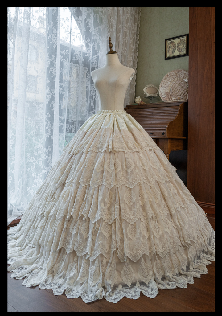 Guaji~Isabella~Wedding Lolita OP Bridal Dress with Tiered Petticoat and Trailing (2xl L M S XL) 42885:756868