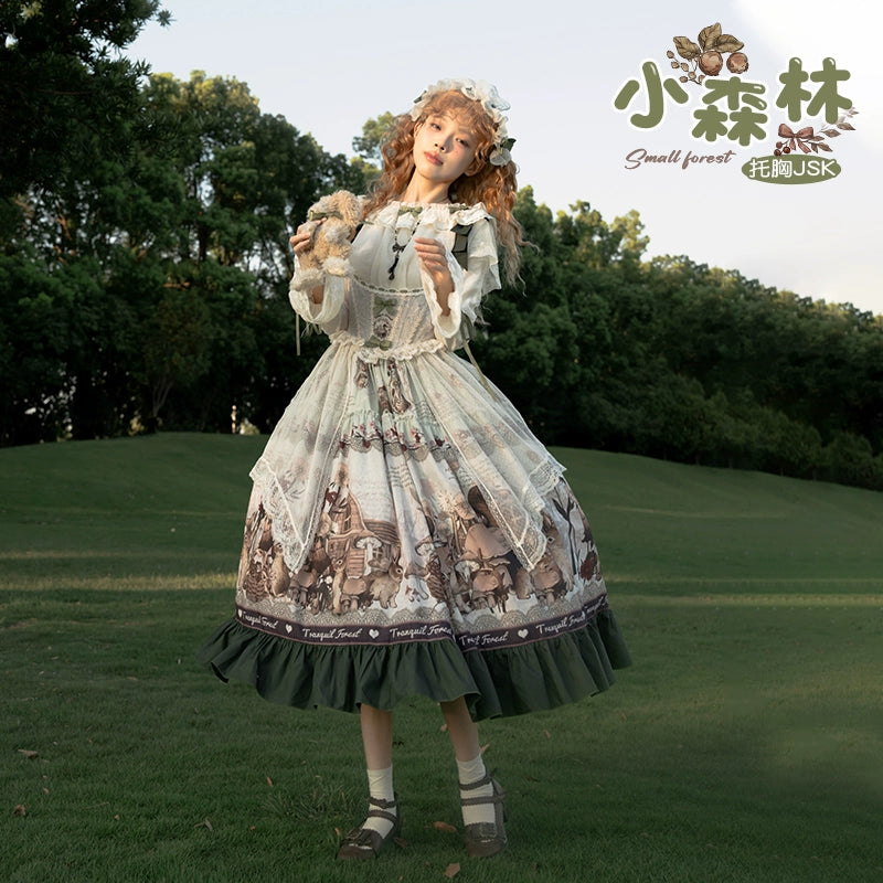 Spireme Cat~Small Forest~Classic Lolita JSK Dress Chest Support Printing Dress S Bust support JSK 