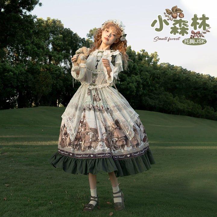 Spireme Cat~Small Forest~Classic Lolita JSK Dress Chest Support Printing Dress   