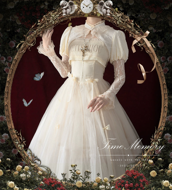 Time Memory~Petite Rose~Classic Lolita Bolero with Lace Sleeves Light Apricot Regular Version S