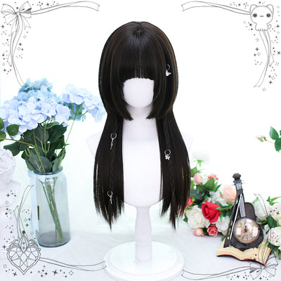 Dalao Home~Sweet  Lolita Hime Cut Long Curly Wig Multicolor black with a hair net  