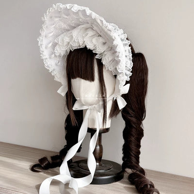MAID~Elegant Lolita Bonnet Black and White Lolita Hat white bnt  