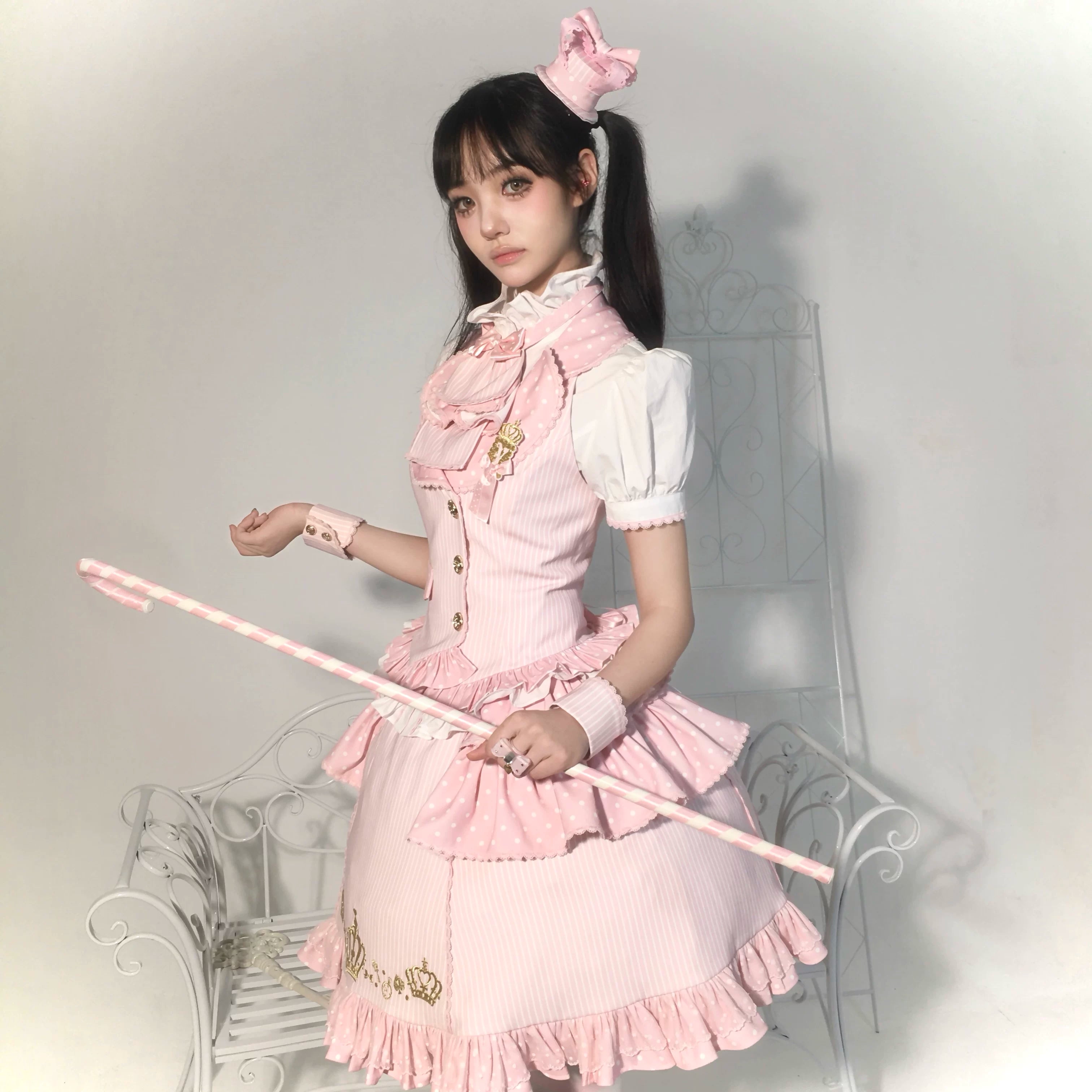 New Century Princess - Pink and Gold Old School Lolita Skirt & Vest Set 45861:866063