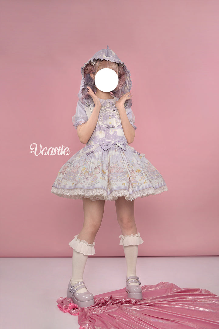 Vcastle~Unicorn Sugar Party~Kawaii Lolita Salopette Suit with Unicorn Hood 42110:726742