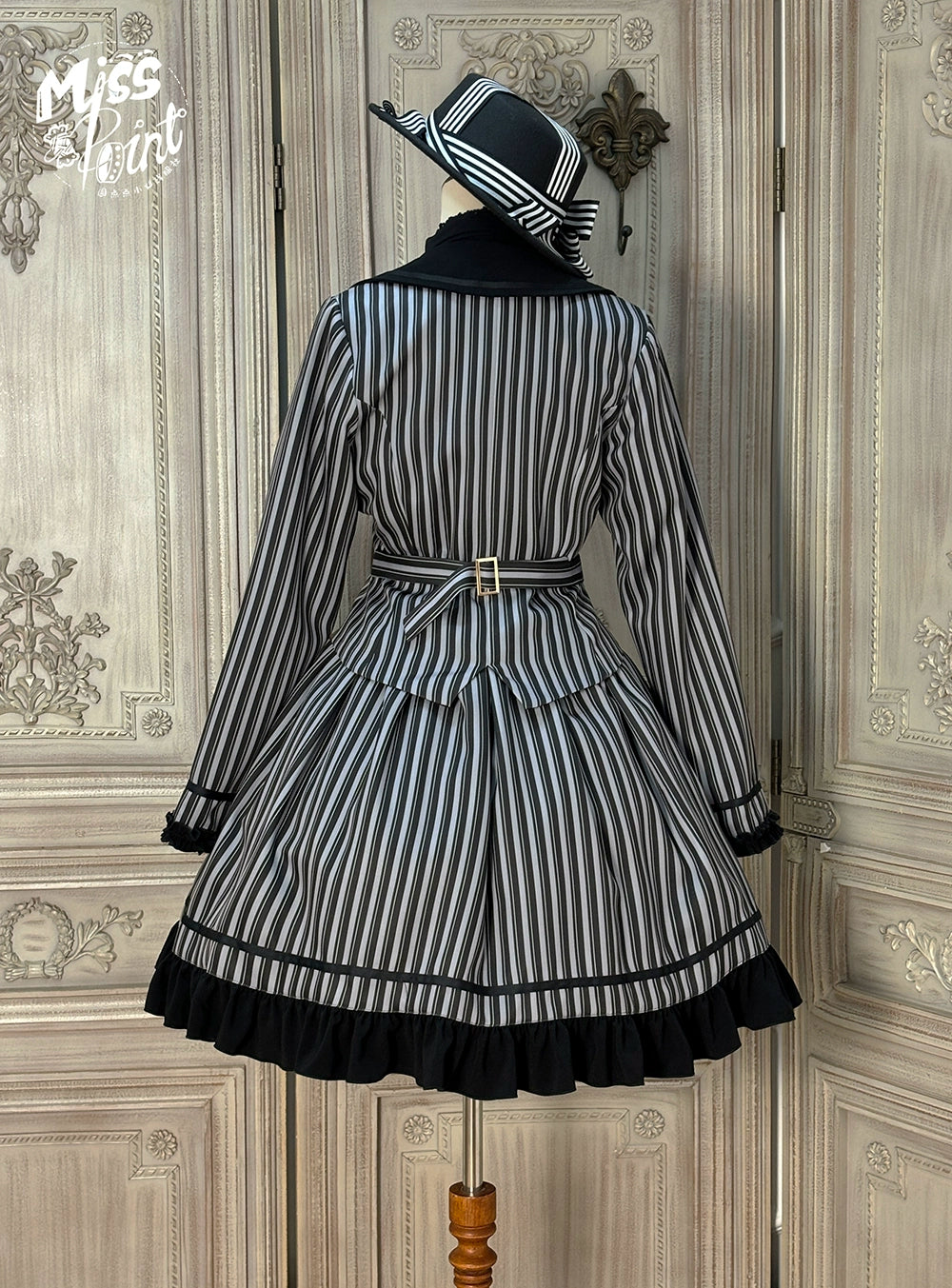 Miss Point~Classical Chocolate~Classic Lolita Jacket Elegant Striped Short Outwear 40812:676532