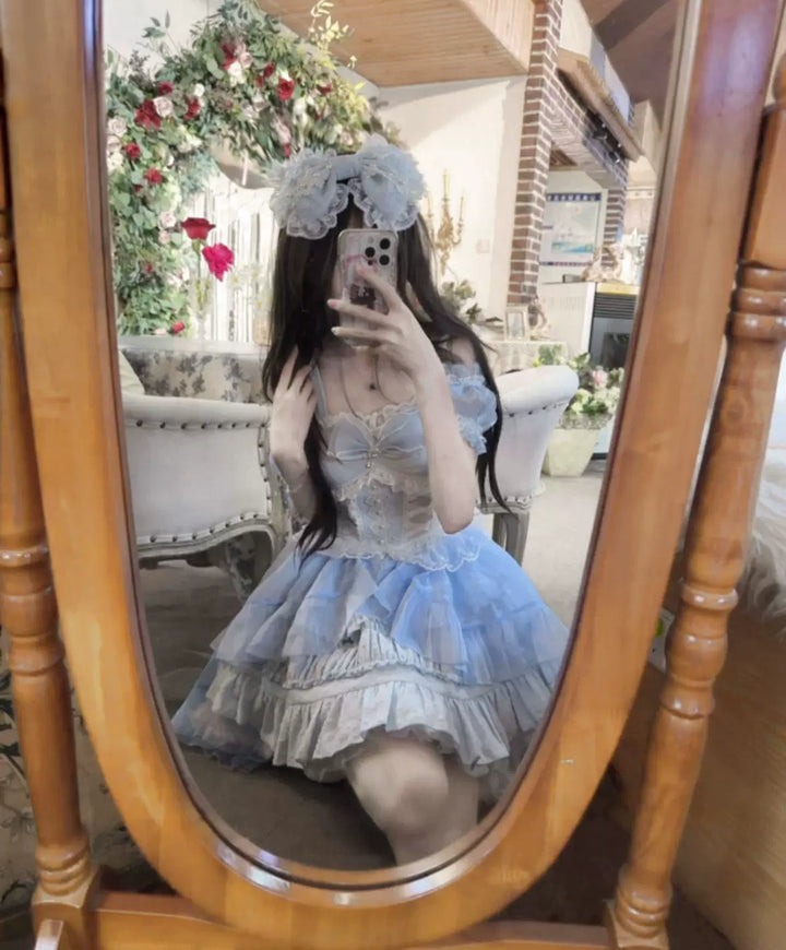 (BFM)Sugar Girl~Rose Tale~Sweet Lolita JSK Summer Lolita Suspender Dress S Blue JSK 