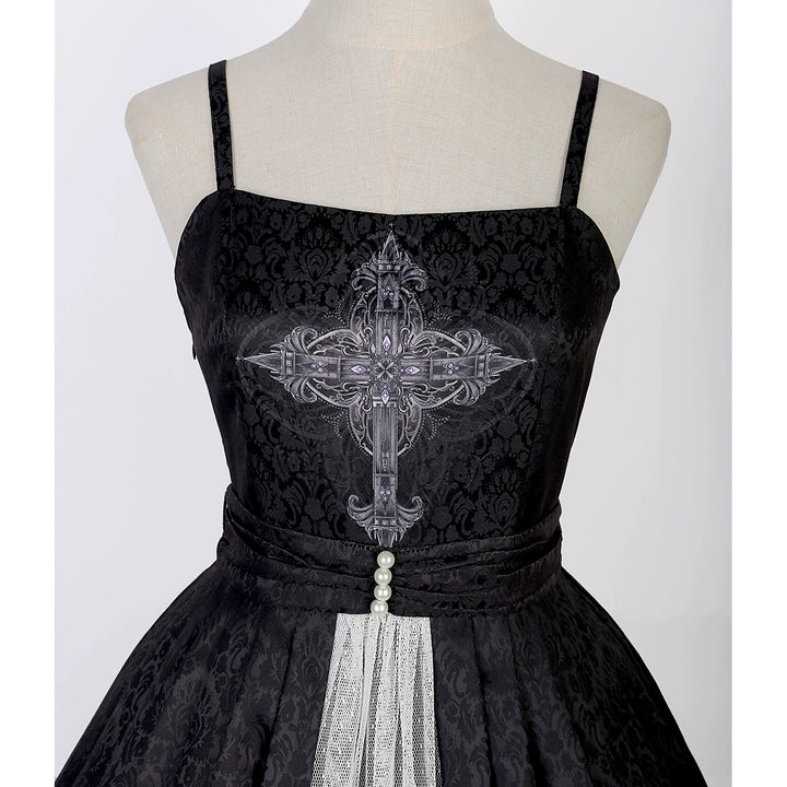 Cornfield Lolita~Silent Church~Gothic Lolita JSK Front Open Printed Dress and Thin Cardigan Set   