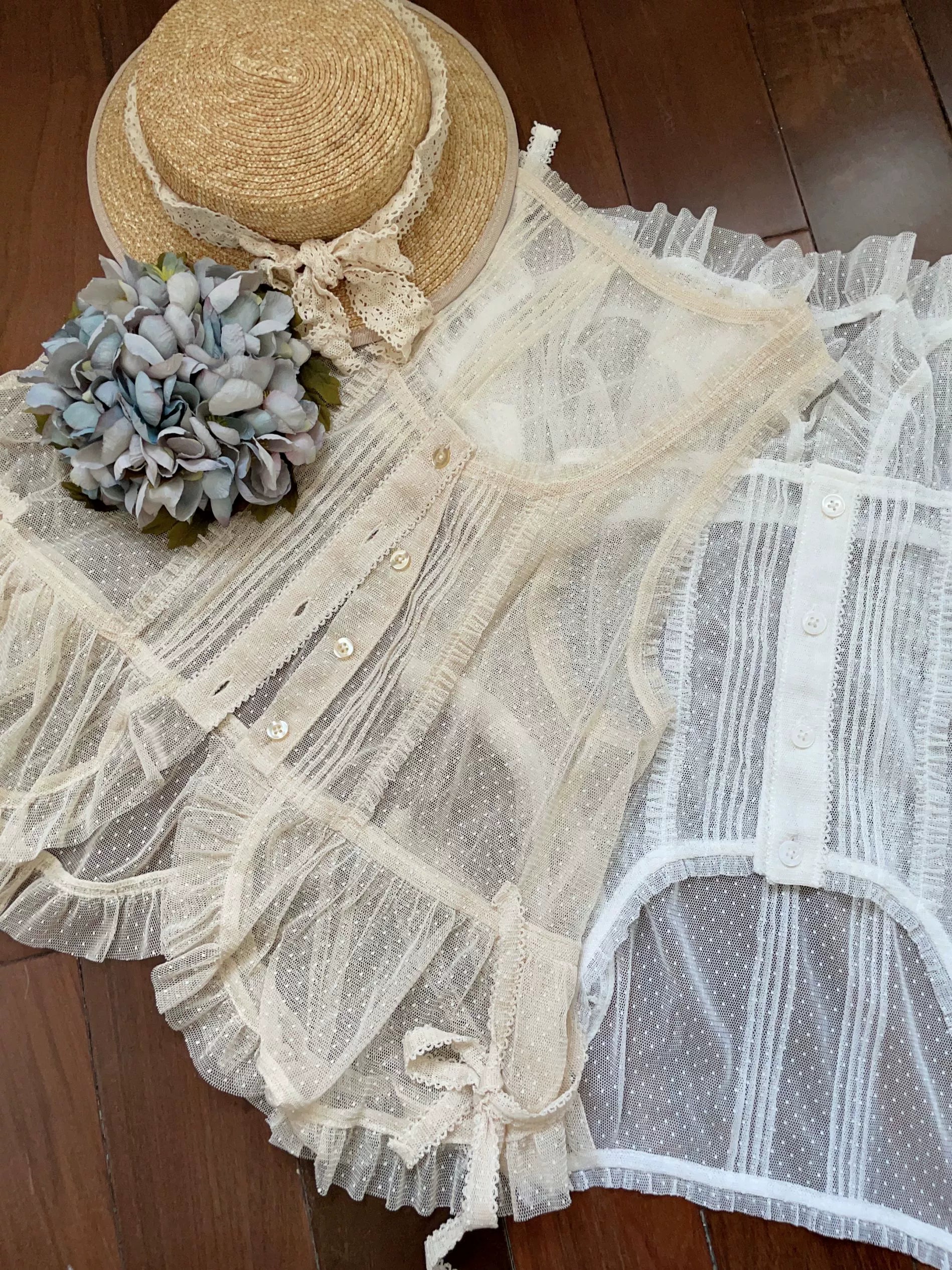 Sweet Dreamer~Antique Wall~Classic Vintage Lolita Vest Tulle Polka Dot Vest 41474:698980