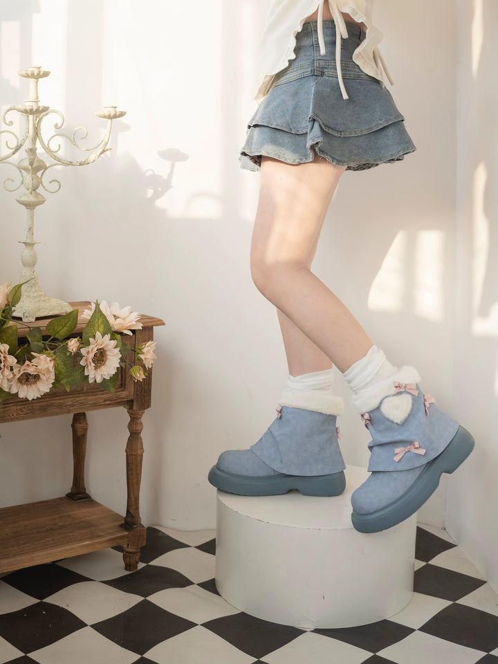 Dolly Doll~Ponyo~Winter Casual Lolita Boots Bow Thick Sole Shoes   