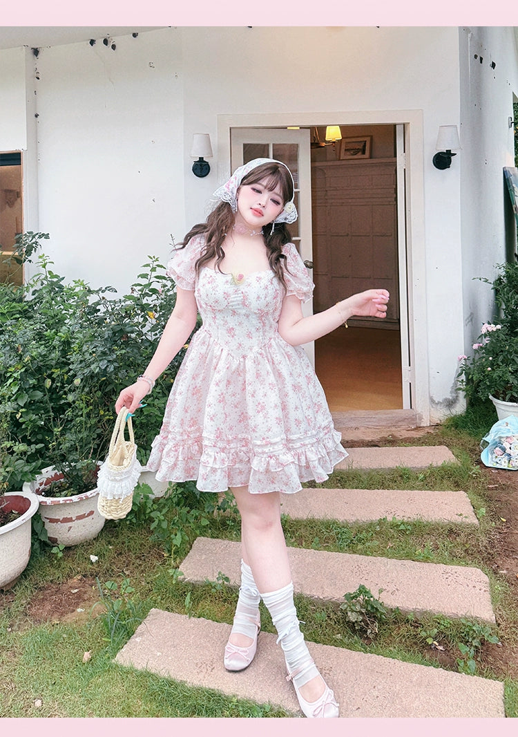 Yingtang~Sweet Lolita OP Dress Plus Size Floral Print Princess Dress floral print dress XL 
