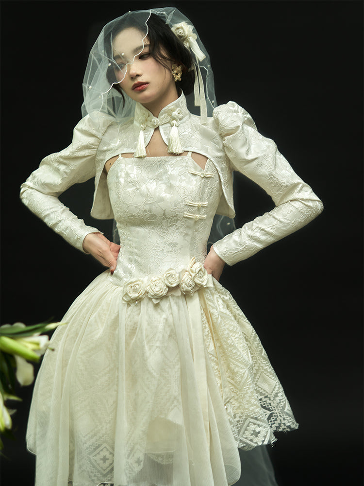 ZJstory~ Secret Color~ Chinese-Style Suit Shirt Skirt Dress S jade white short coat 