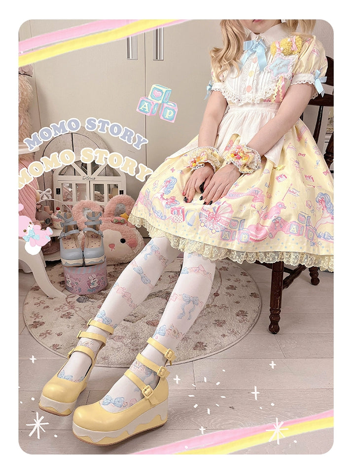 Momo~Bear Birthday Party~Kwaii Lolita Shoes Round Toe Platform Shoes   