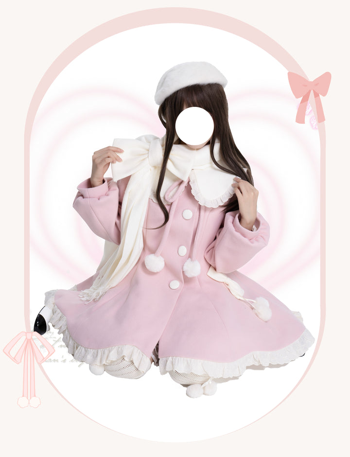 Platycodon House~Winter Love Song~Winter Sweet Lolita Coat Korean Style Overcoat Bow Scarf