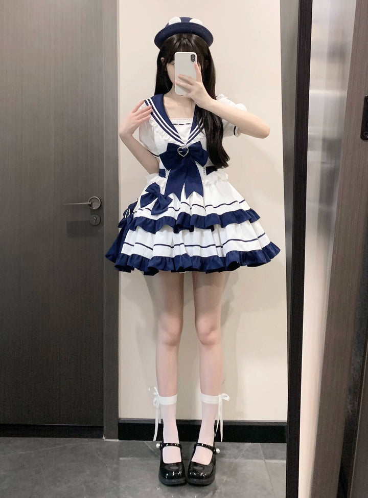 Platycodon House~Going to the Sea~Sailor Lolita OP Youth Lolita JSK Tiered Dress