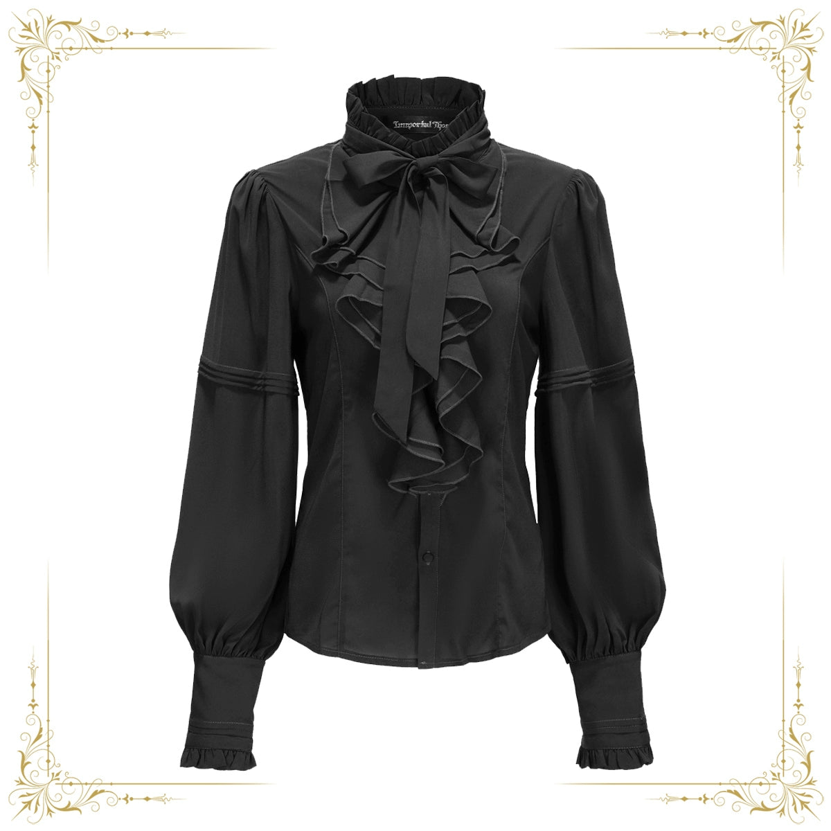 Immortal Thorn - Endless Promises - Vintage Ouji Lolita Shirt with Ruffle and Jabot Collar S Black