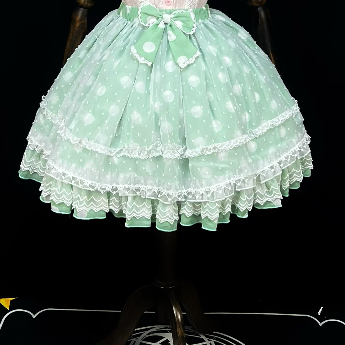 (BFM)DMFS Lolita~Elastic Waist Lolita Skirt with Chiffon and Mesh S Green 