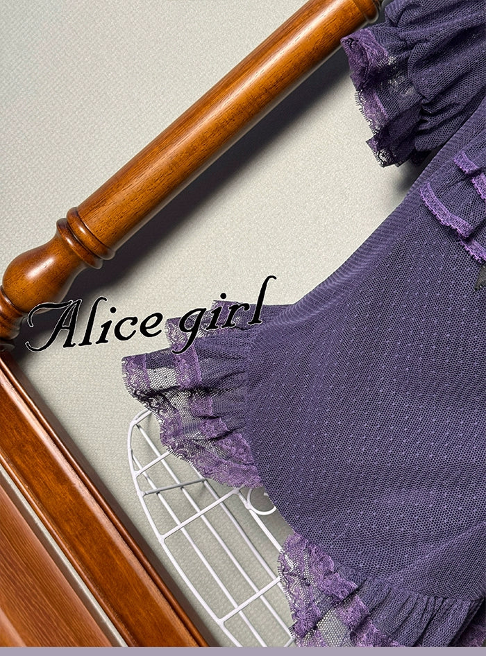 Alice girl~Yesterday Morning Mist~Classic Lolita Shirt Polka Dots Tulle Short Sleeve Blouse