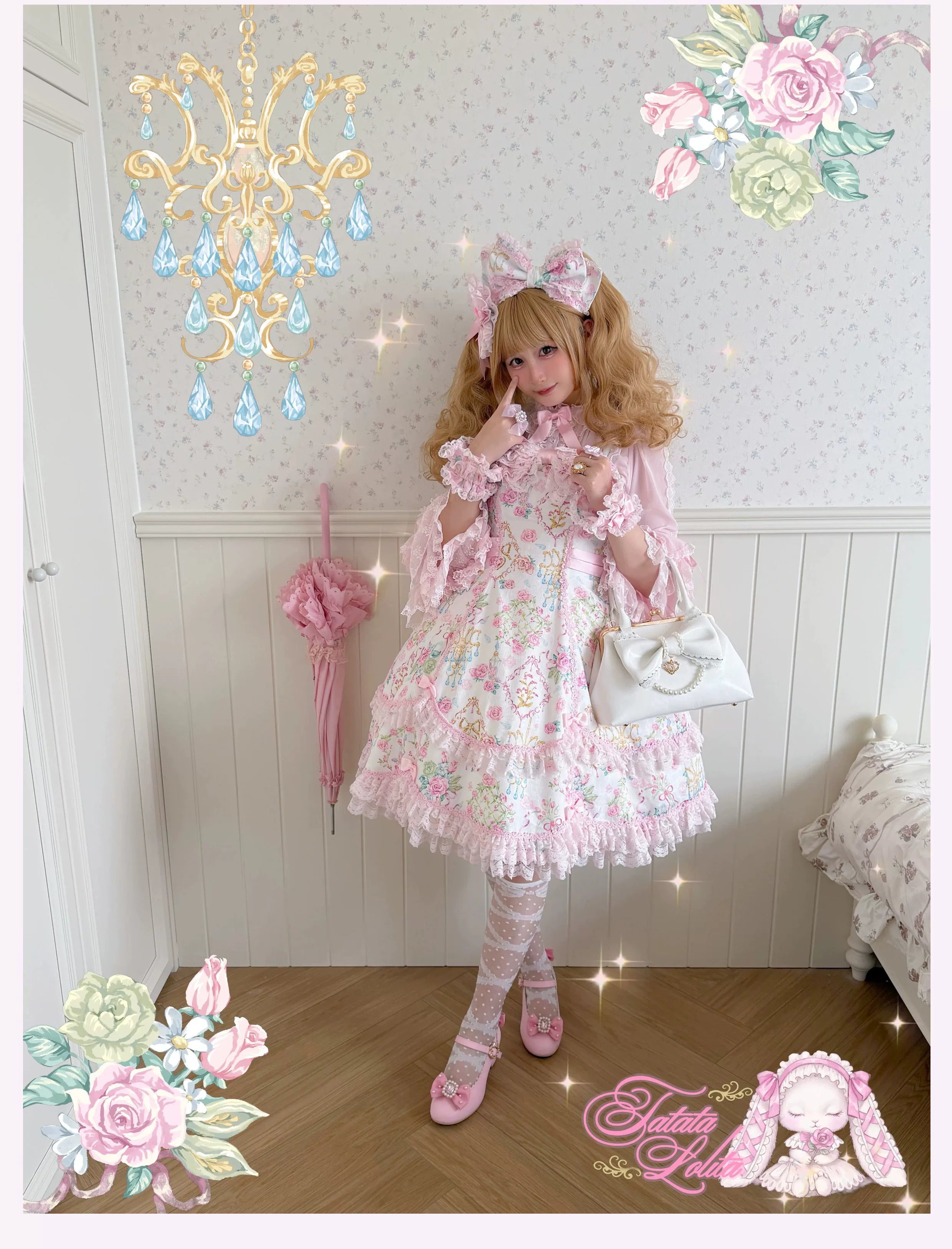Spring 2025 - Old School Lolita Floral Print JSK Dress, Doll-Like OP 45247:842758