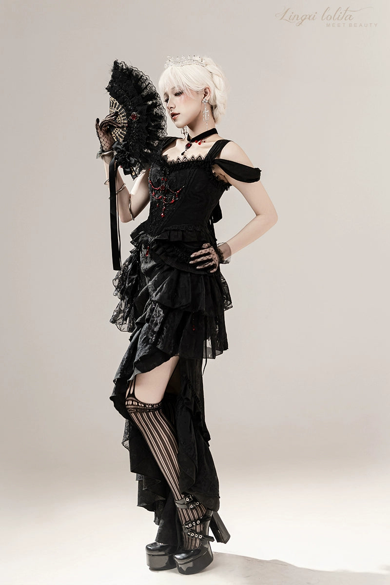 Lingxi Lolita~Lord of the Night~Gothic Lolita Skirt Suit Mermaid Skirt and Fishbone Bodice 42159:730280