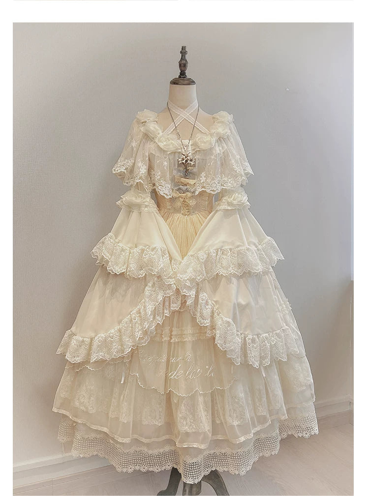 Linglong Porcelain - Classic Lolita Halter Neck Blouse, Detachable Shawl 44878:824687