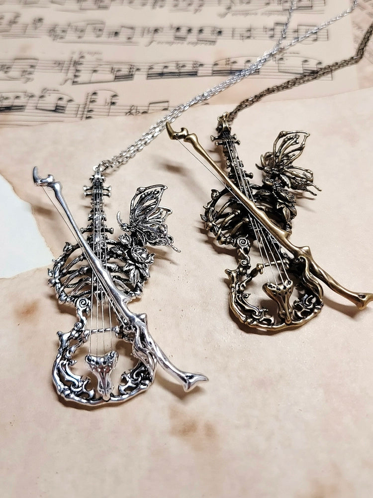 LilithHouse - Phantom Violin - Gothic Lolita Necklace, Butterfly & Bone Elements