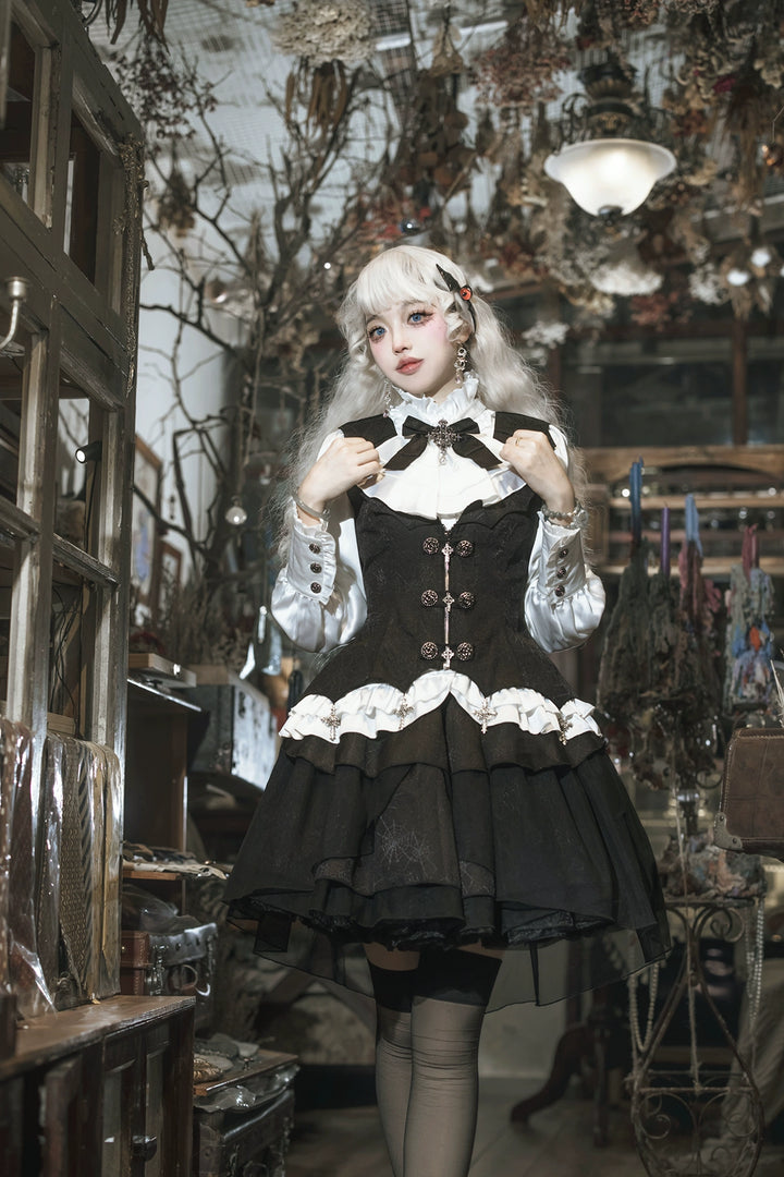 Letters from Unknown Star~Bloodline Duke~Gothic Lolita SK Suit Spider Web Vest and Blouse