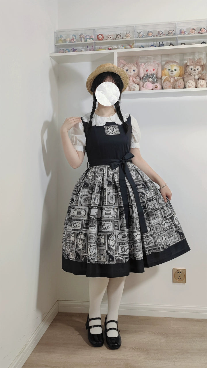Miss Cube - Antique Label - Retro Lolita JSK Dress Print Daily Dress