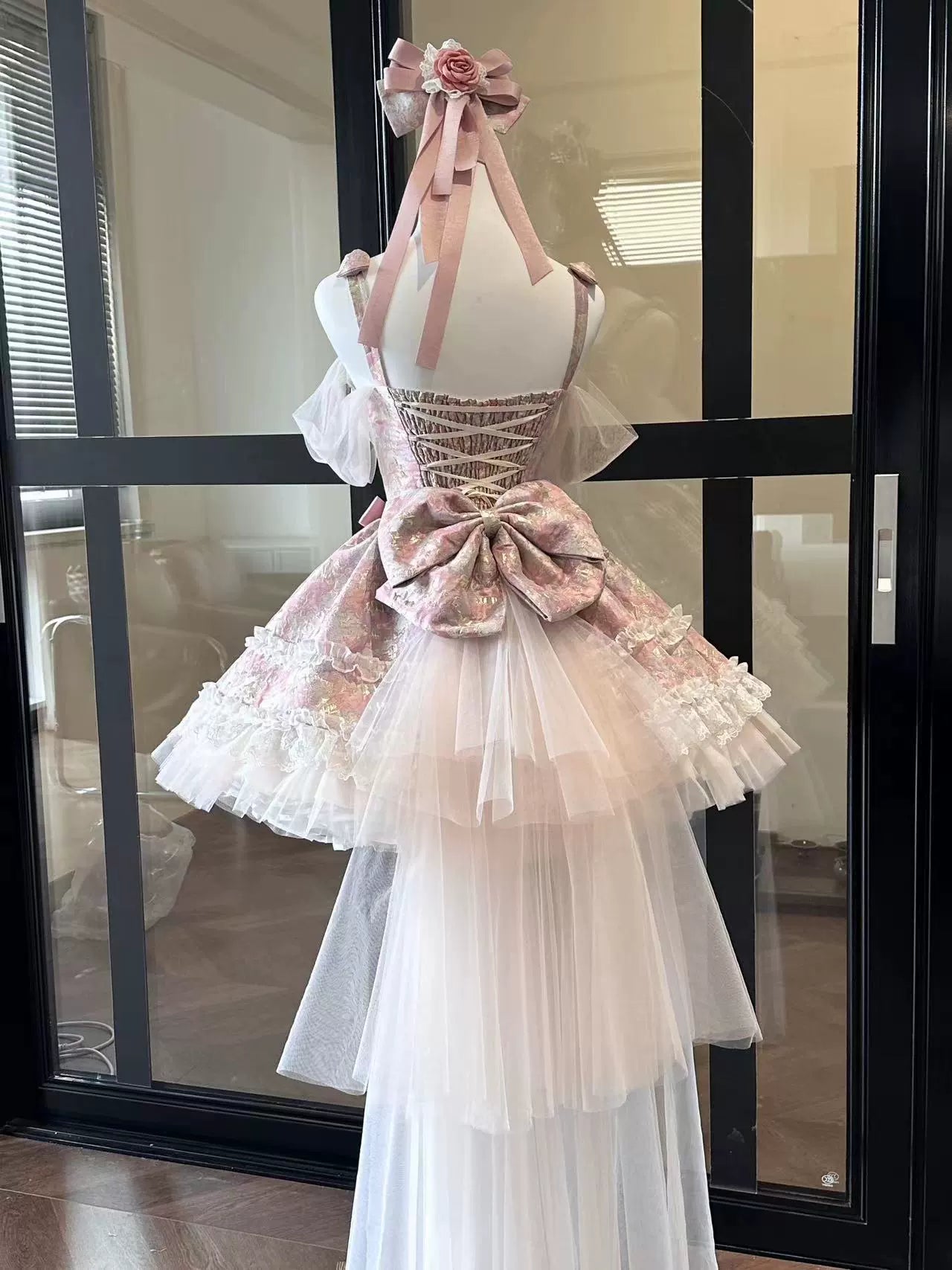 Platycodon House~Sweet Lolita JSK Dress Jacquard Dress for Summer Spring XS Pink trailing 