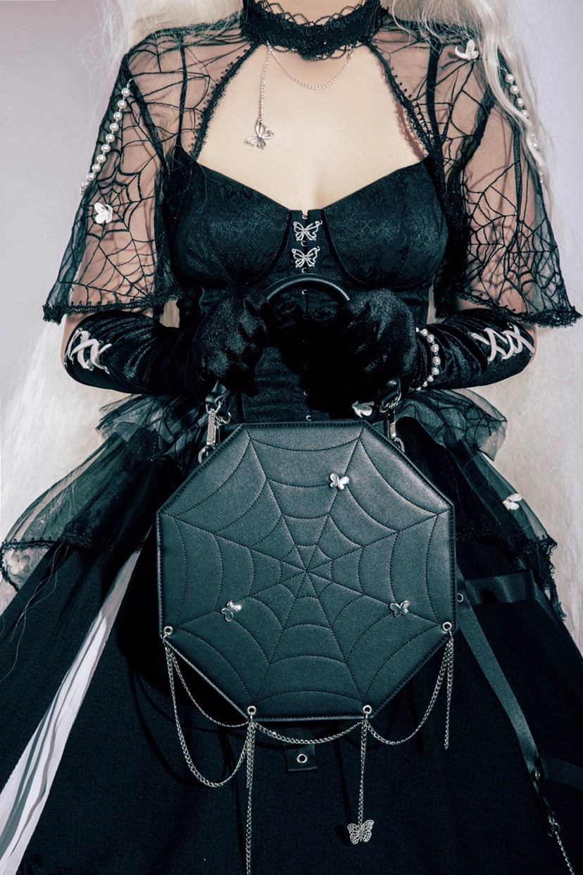 Caged Bird Hotel~Gothic Lolita Spider Web Butterfly PU Metal Chain Bag   