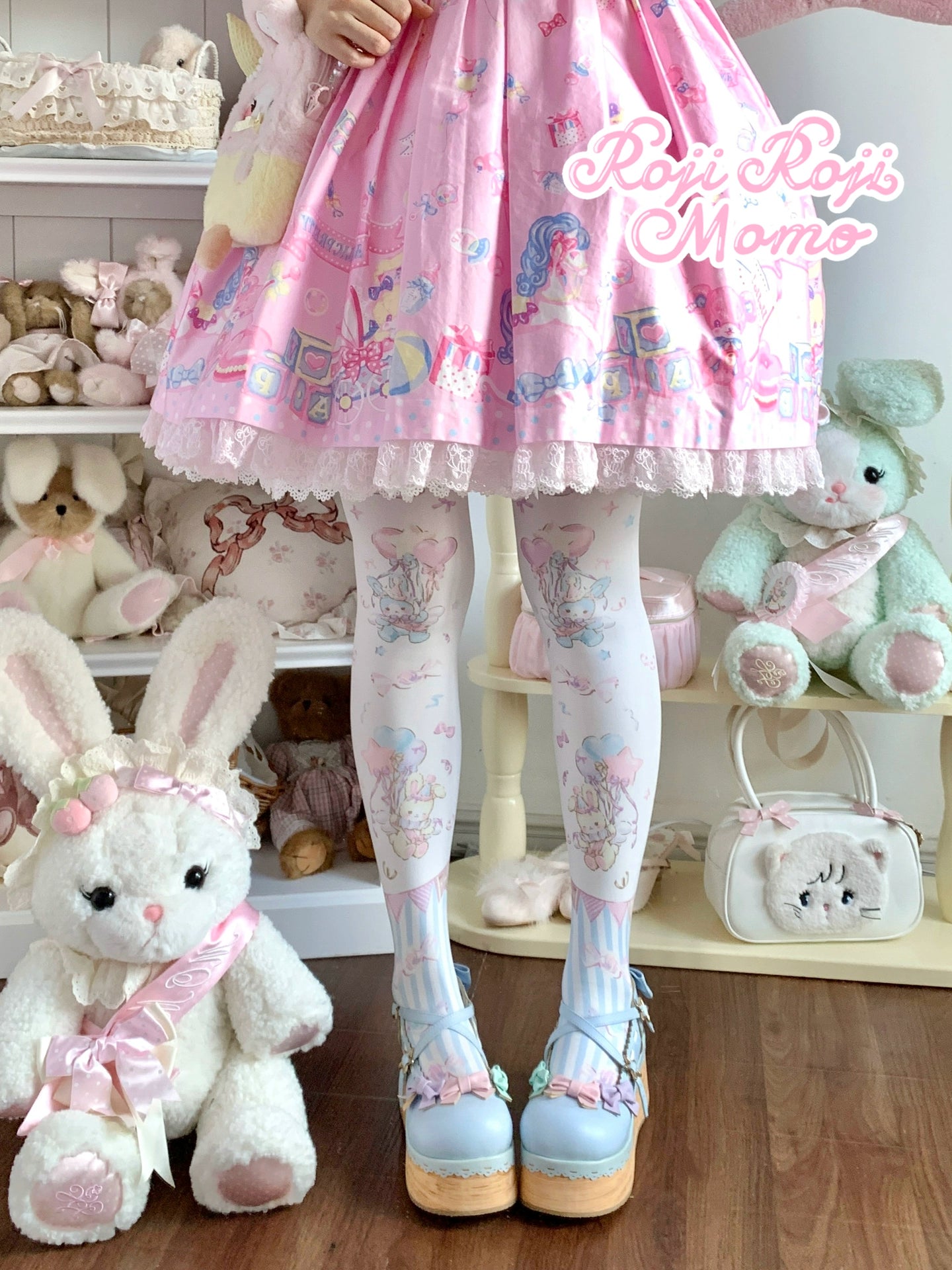 Roji Roji - Bunny Printed Sweet Lolita Pantyhose (Blue) 44250:800420