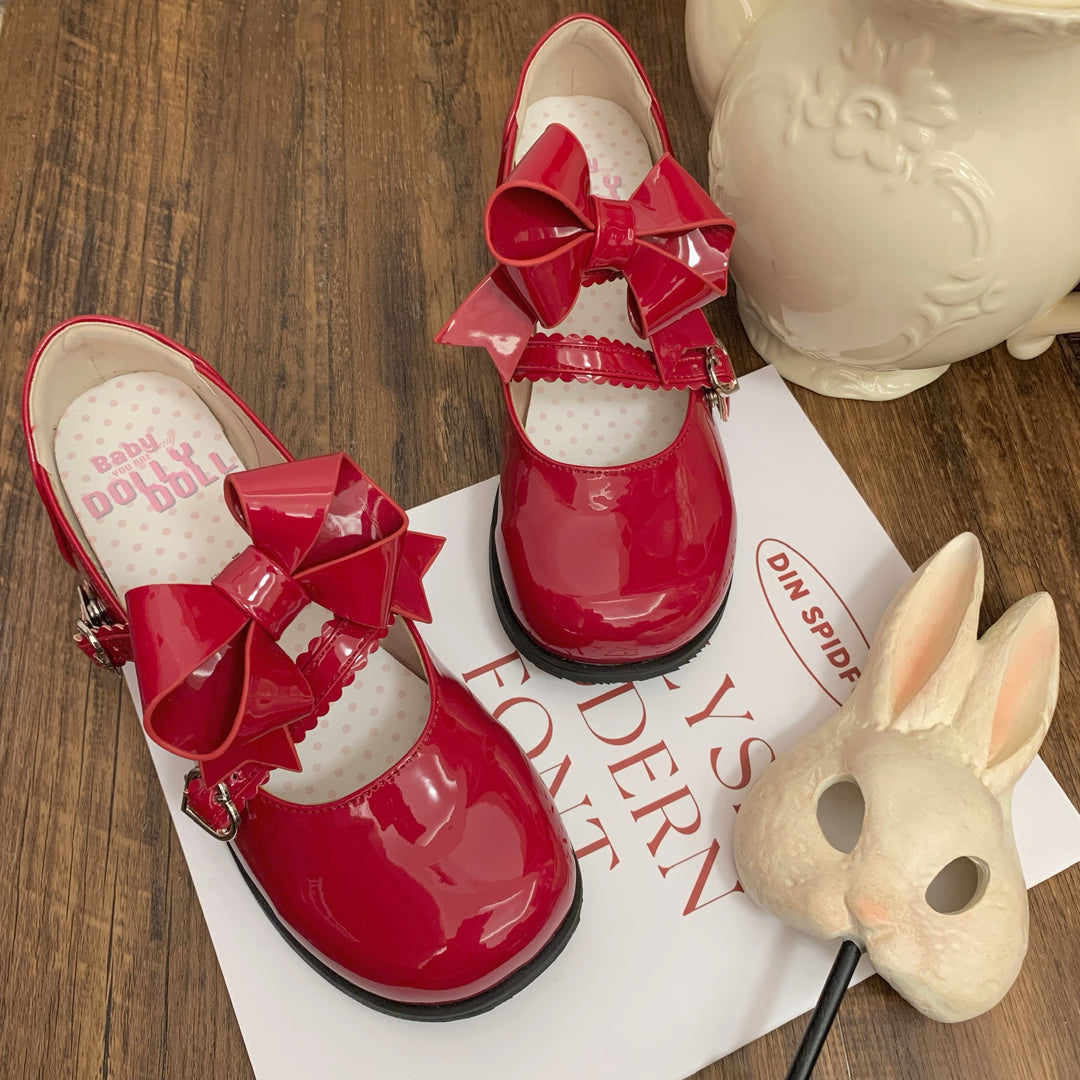 Dolly Doll~Apple Candy~Mary Jane Lolita Shoes Bow PU Low-Mid Heel Shoes 35 Apple Red (35 36 37 38 39 40) 32682:408340