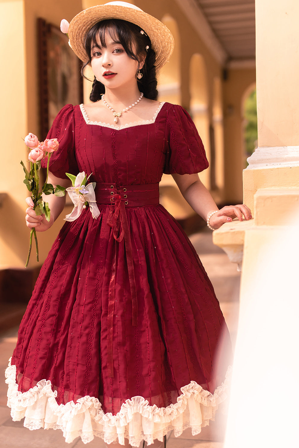 Miss Point~Tulip~Classic Lolita OP Dress Short Sleeve Dress Multicolors (2XL L M S XL XS) 19622:405508