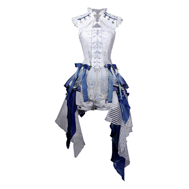 Designer's Gift~Blue Dragon Bone~Ouji Lolita Shorts Suit with Embroidery and Trailing halter top + shorts + cape S