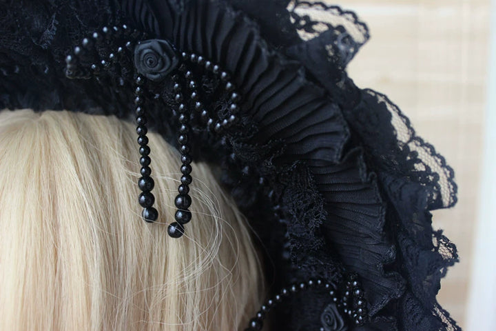 (BFM)Deer Girl~Gothic Lolita Handmade Bonnet with Bows and Beads   