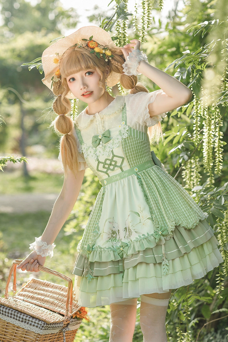 YingLuoFu~Lucky Day~Country Lolita JSK Dress Cute Lolita Dress S JSK (with an apron+bow trailing) 