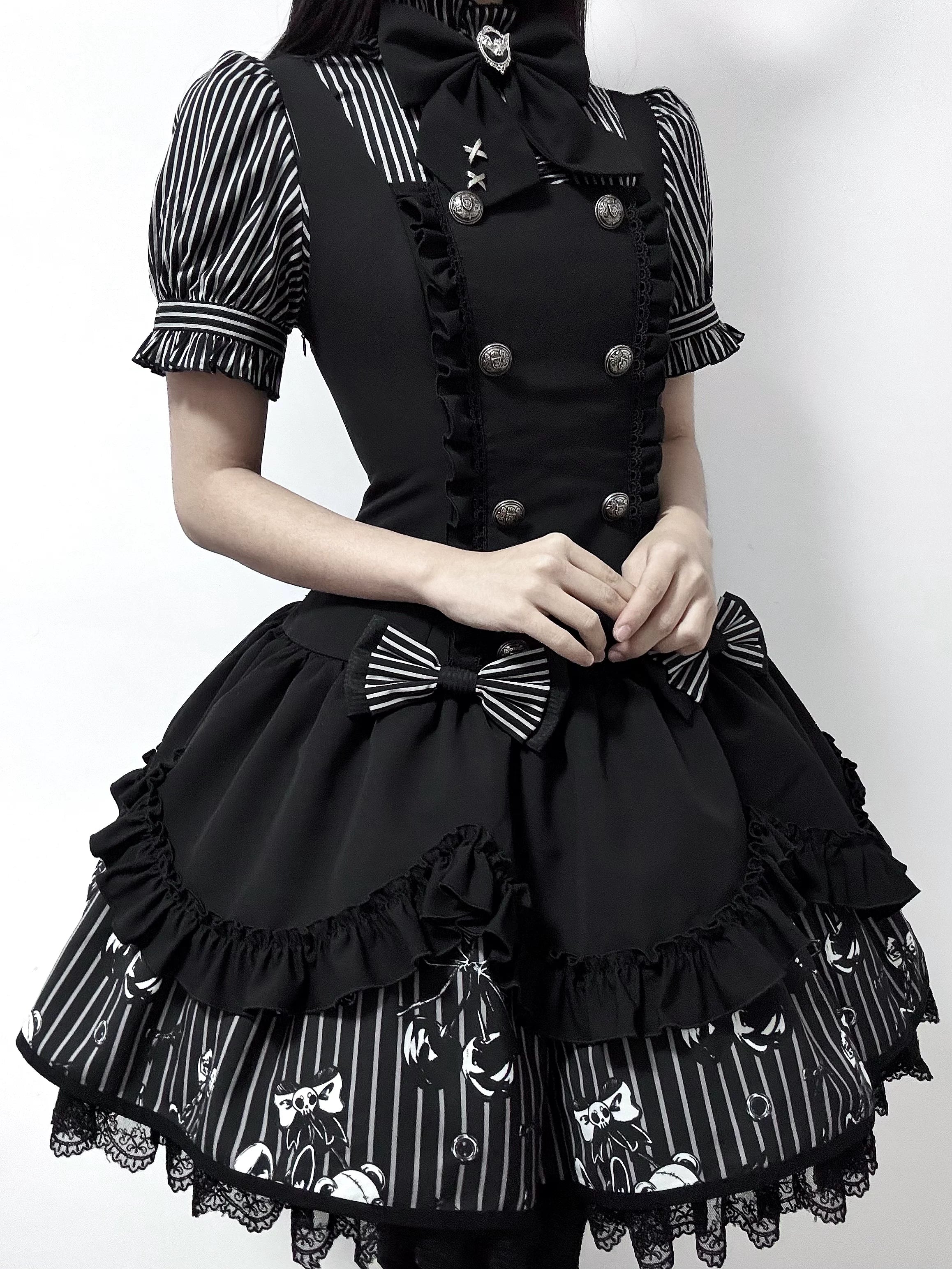 Dark Lord - Gothic Lolita Striped JSK Set, Skull Print 44837:825299