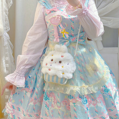 (BFM)PiggyLass~Cute Plush Lolita Bag Rabbit Cake Bag rabbit cake bag + crossbody pearl chain  