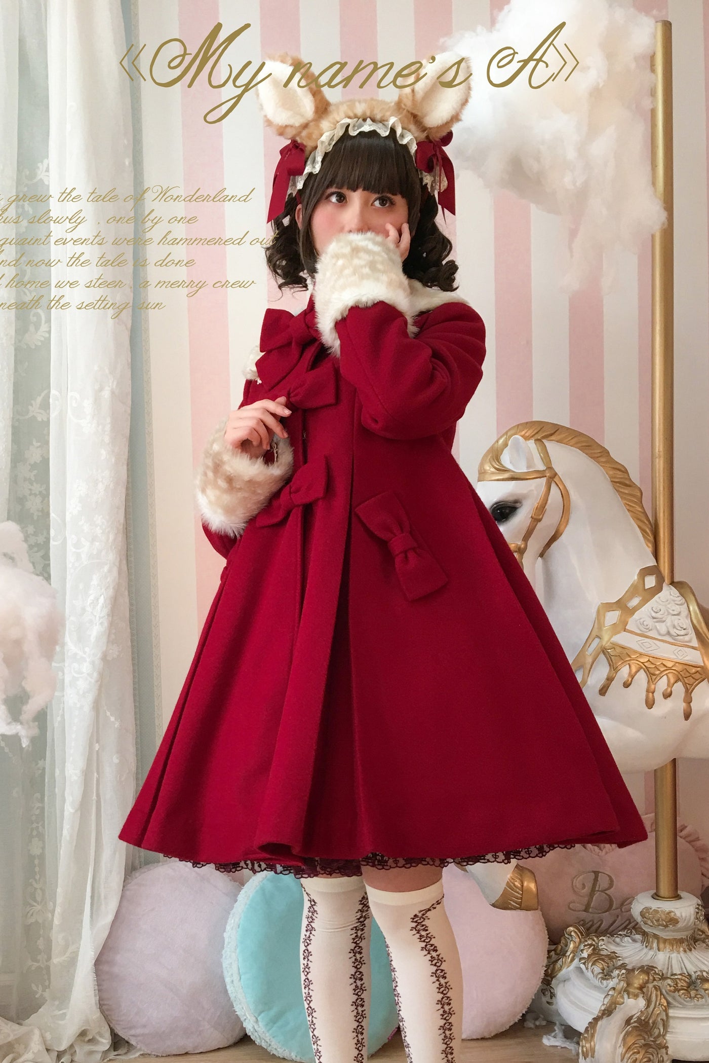Unideer~Winter Lolita Coat Wool Bow Overcoat S Wine Red 