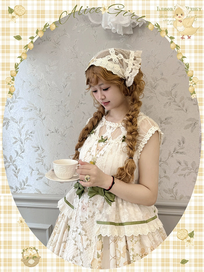 Alice girl~Lemon Rabbit~Kawaii Lolita Bonnet Brooch Embroidered Triangle Scarf 37140:553418