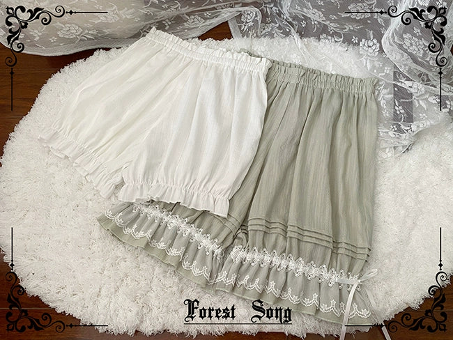 Forest Song~Daily Lolita Bloomers Strap Adjustable Shorts Free size White bloomers (mid-length) 