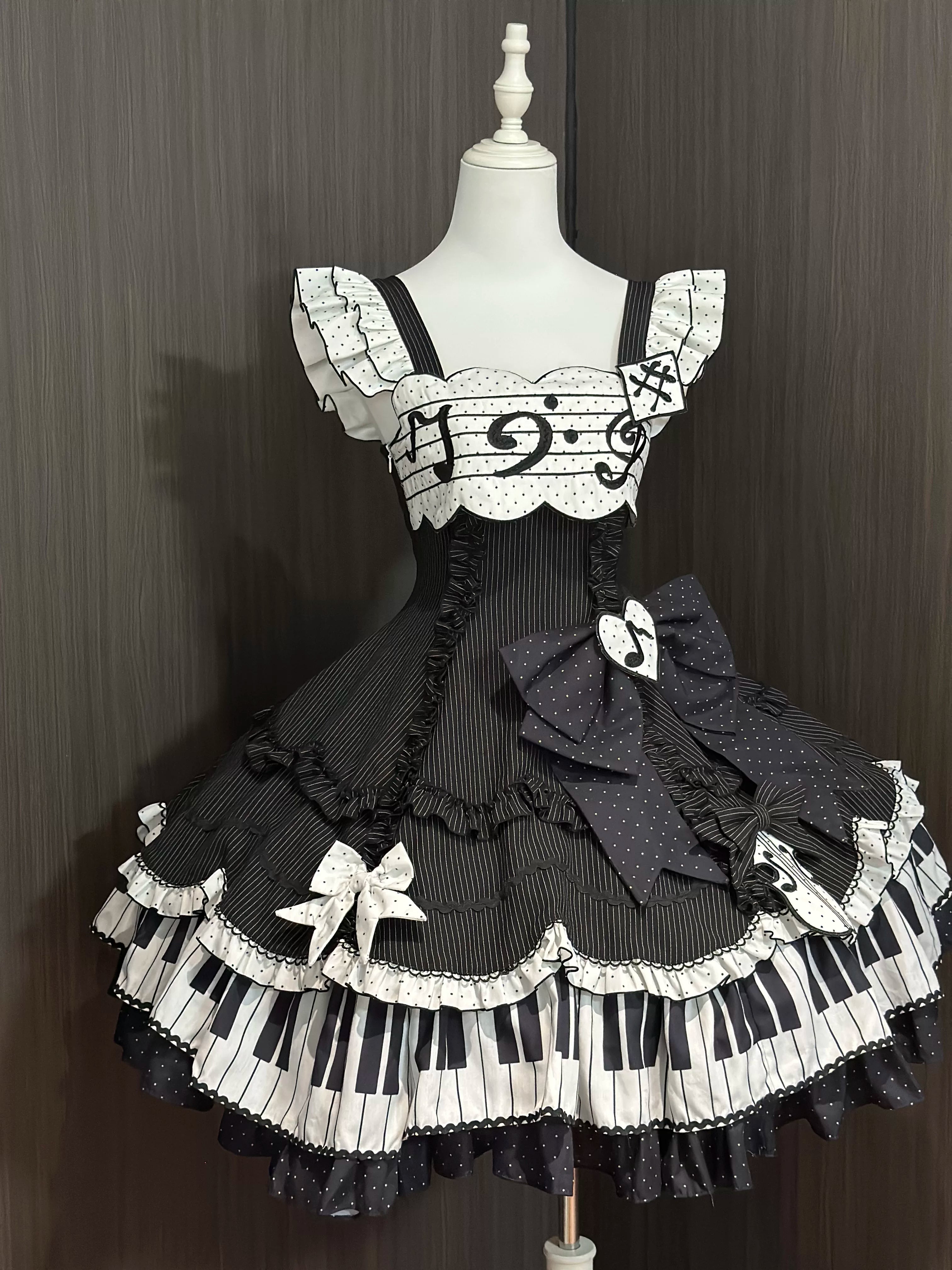 Rhythm Note - Old School Lolita JSK Dress with Piano Keys Hem (L M S XL) 45742:860627