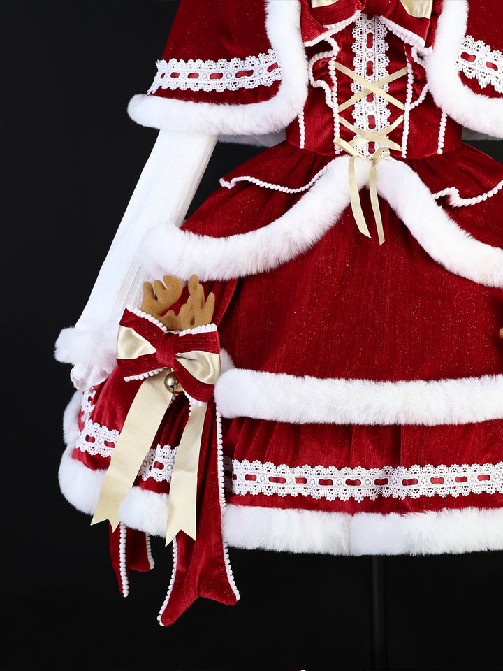 Matutu~Sweet Lolita JSK Suit Christmas Lolita Cape and Dress   