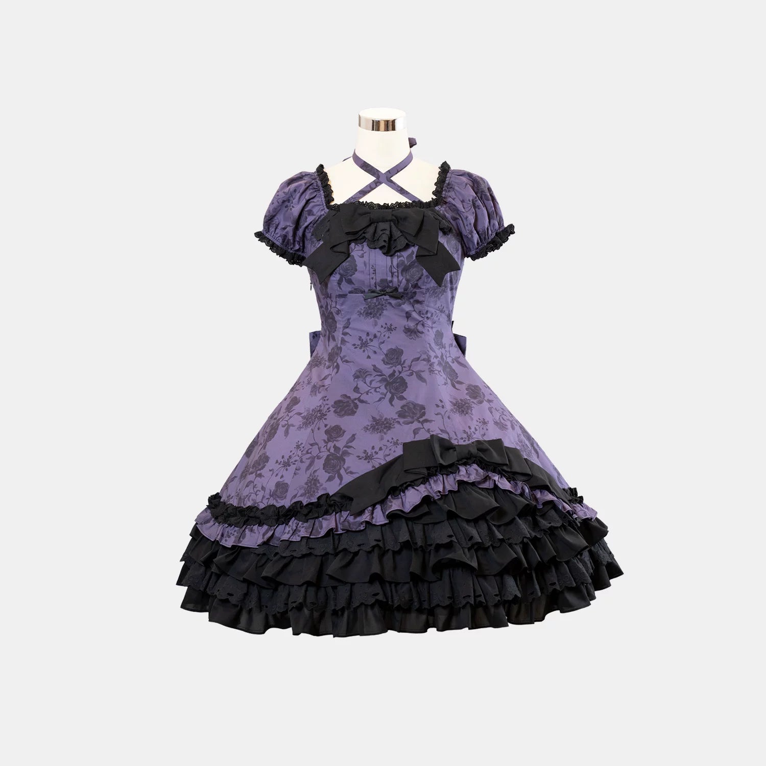 Bliss Bouquet - Cotton Old School Lolita Dress, Rose Print and Layered Hem (L M) 45656:857151