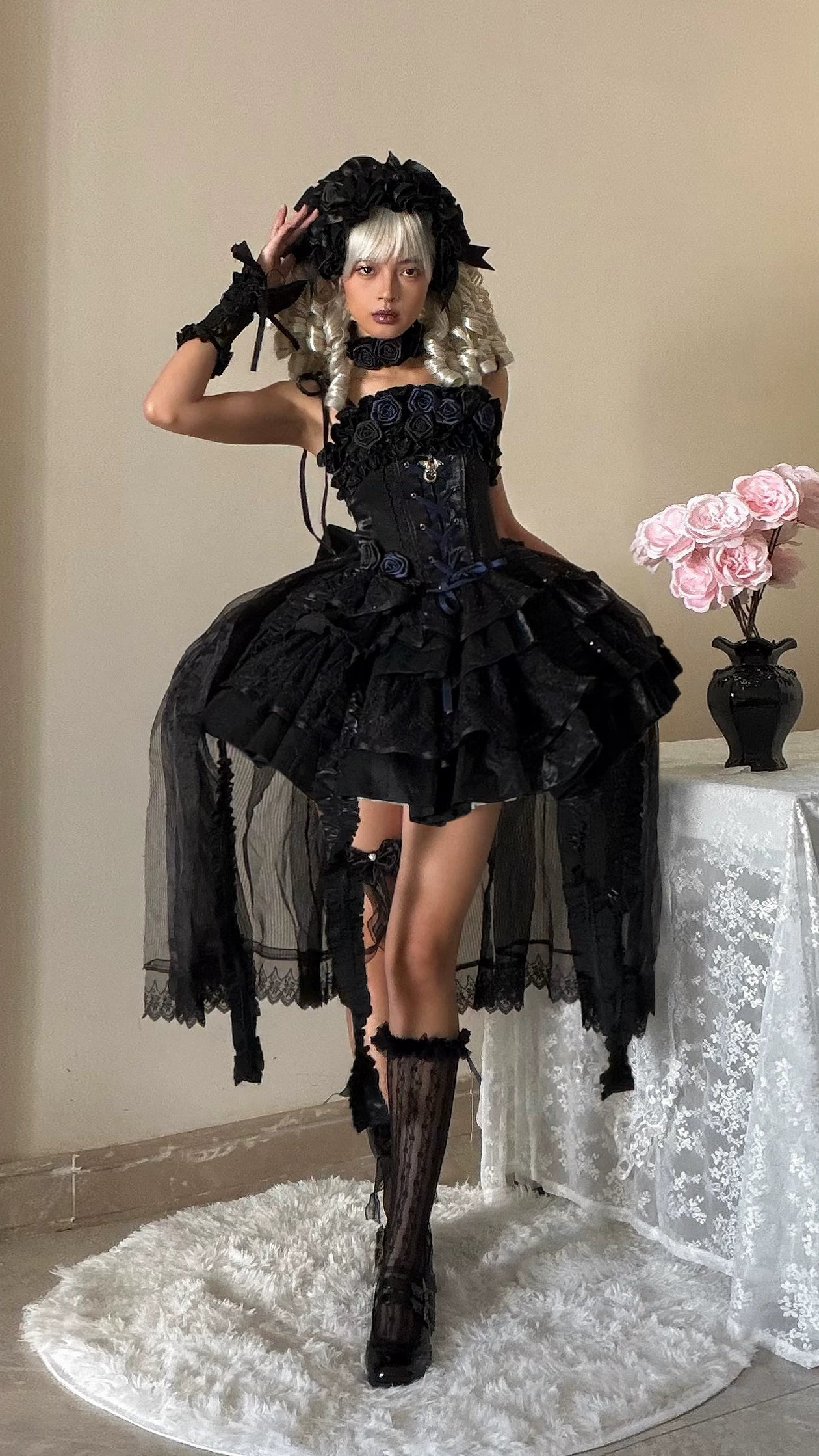 The Forbidden Garden - Gothic Lolita JSK Dress, Detachable Rose Accessories