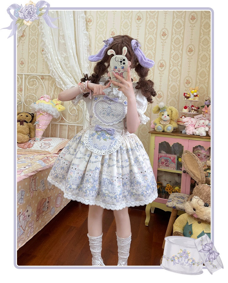 Akiyama Future Studio~Rose Cat~Sweet Lolita Salopette Floral Print Dress   