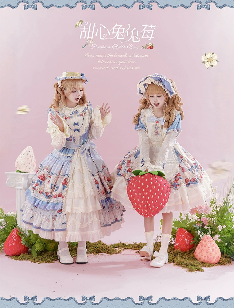 Honey Machine - Sweetheart Rabbit Berry - Country Lolita Ivory Blouse, Underskirt & Apron 44138:796234